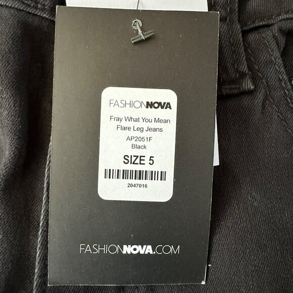 Fashion Nova Women's Fray What You Mean Distressed Flare Leg Jeans in Black -5 - Picture 6 of 12